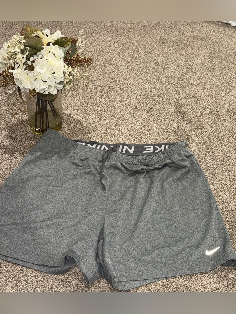 Nike Women's Heather Gray Athletic Shorts with Logo Waistband